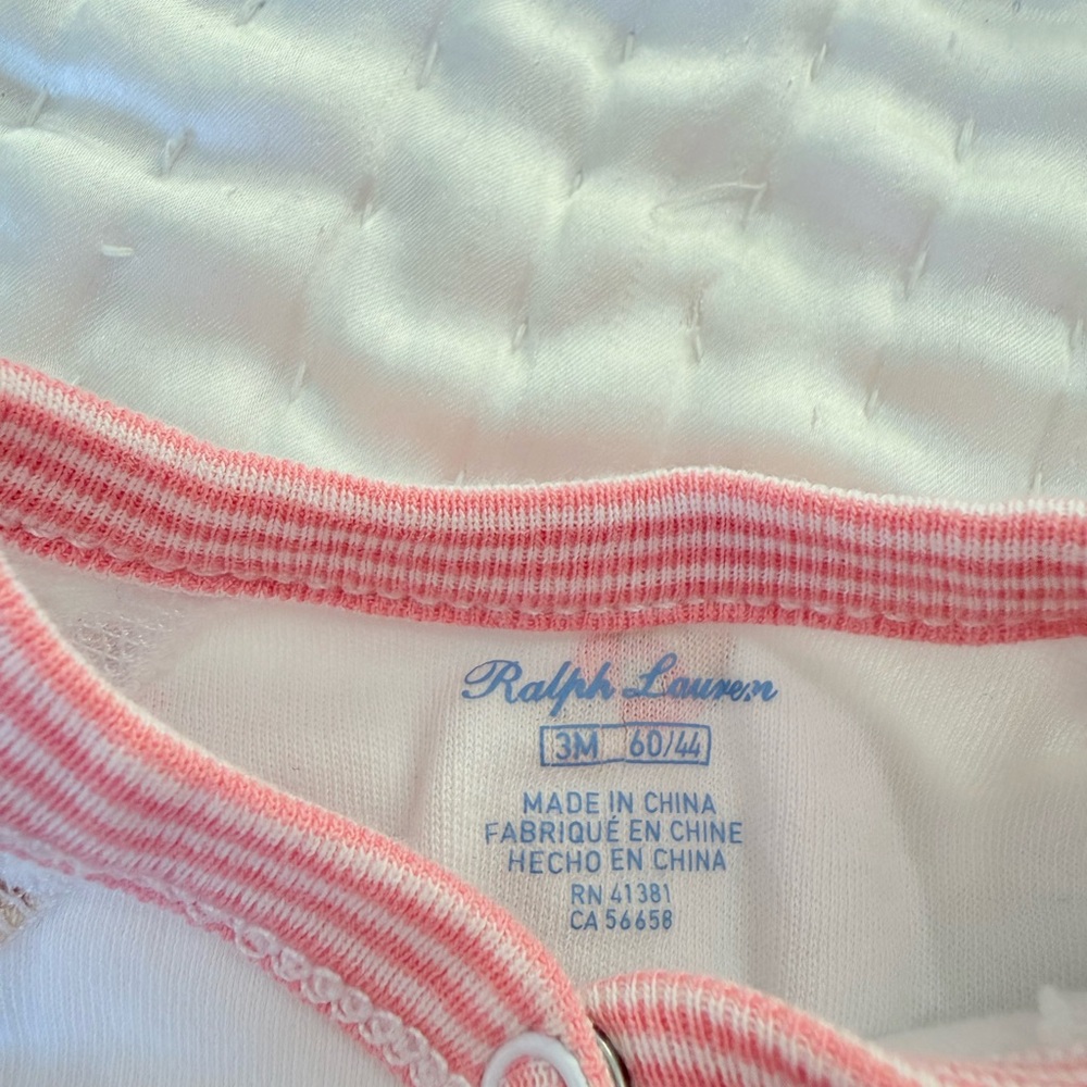 Ralph Lauren Polo Bear Footed Onesie 3M Girls Pink Ralph Lauren Christmas - Picture 7 of 10